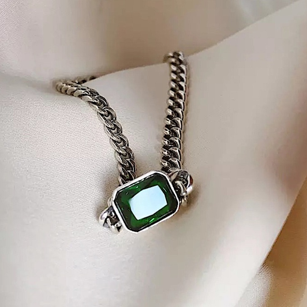 Emerald Zircon Sterling Silver Chain Link Bracelet - Picture 3 of 12
